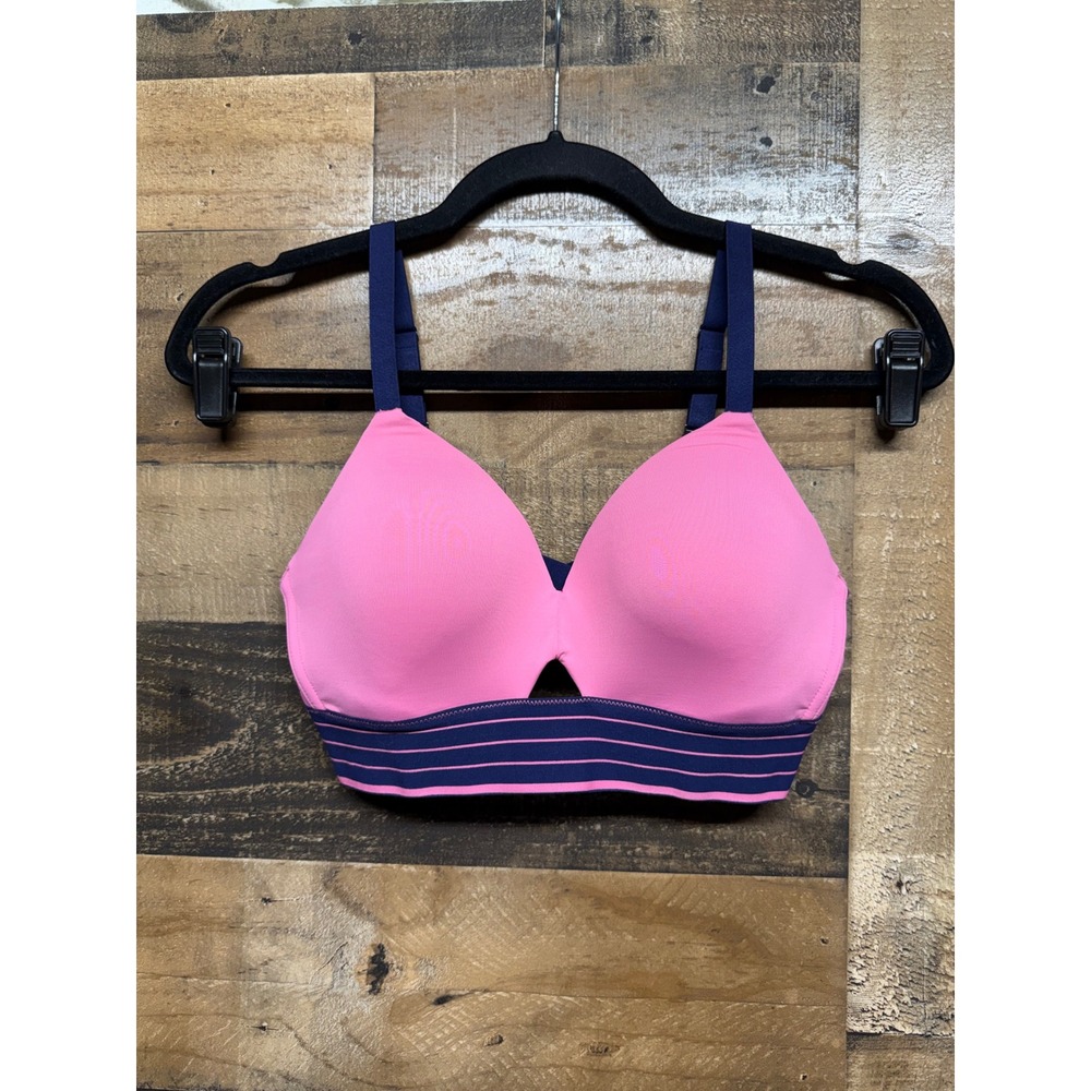 Spanx WRK2WAVE Sports Bra Pink Navy Blue Striped Cross Back Activewear Small